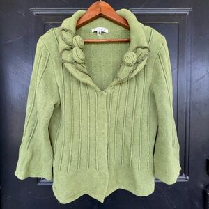 CAbi Green Rosette Cardigan Medium